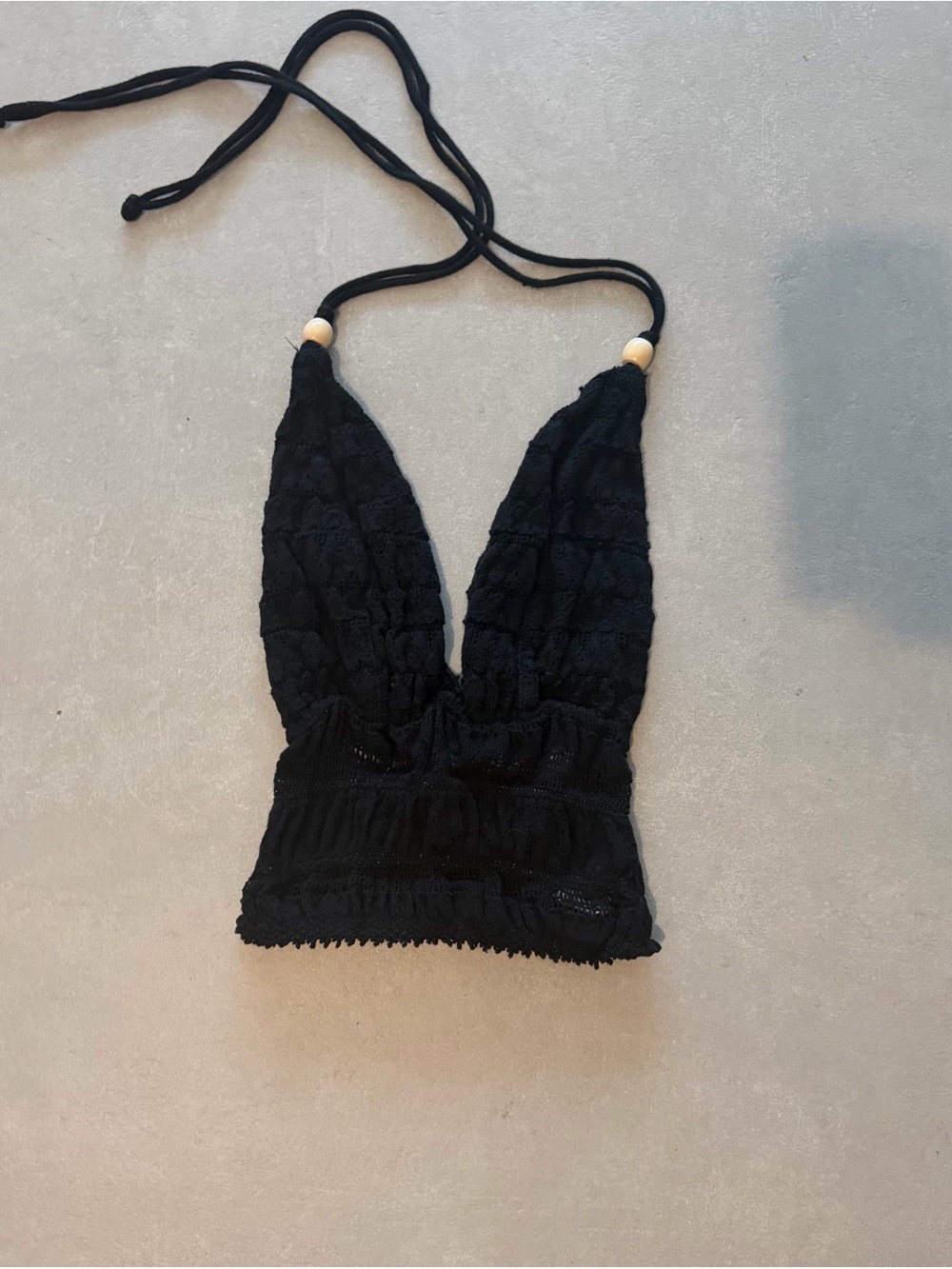 Black Lace Halter Crop Top with Adjustable Tie